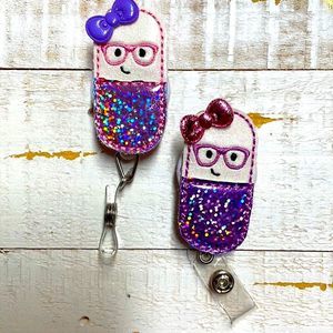 Sparkly Pill Nurse Retractable Badge Holder